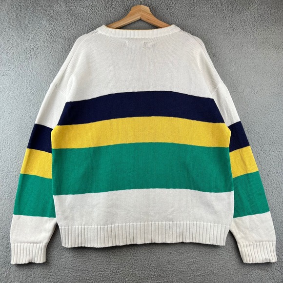 Vintage Eddie Bauer Striped Cotton Knit Sweater Mens Large Colorblock Crewneck - Picture 2 of 10